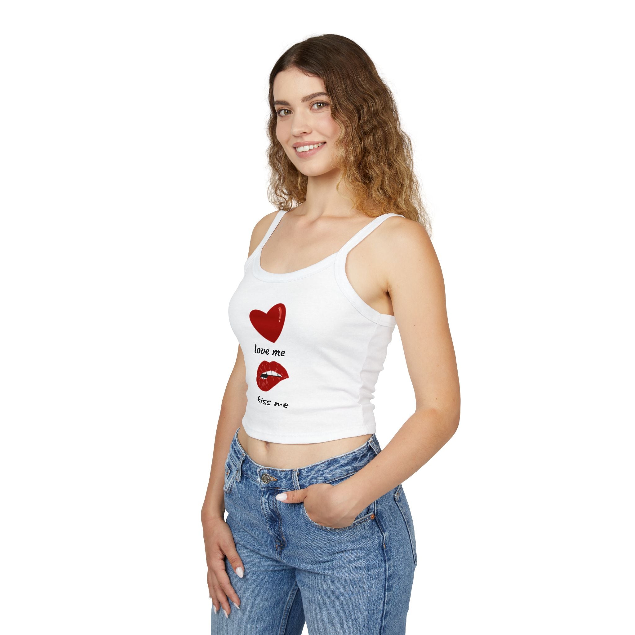 Love Me, Kiss Me Crop Tank — Women's Spaghetti Strap Tank Top