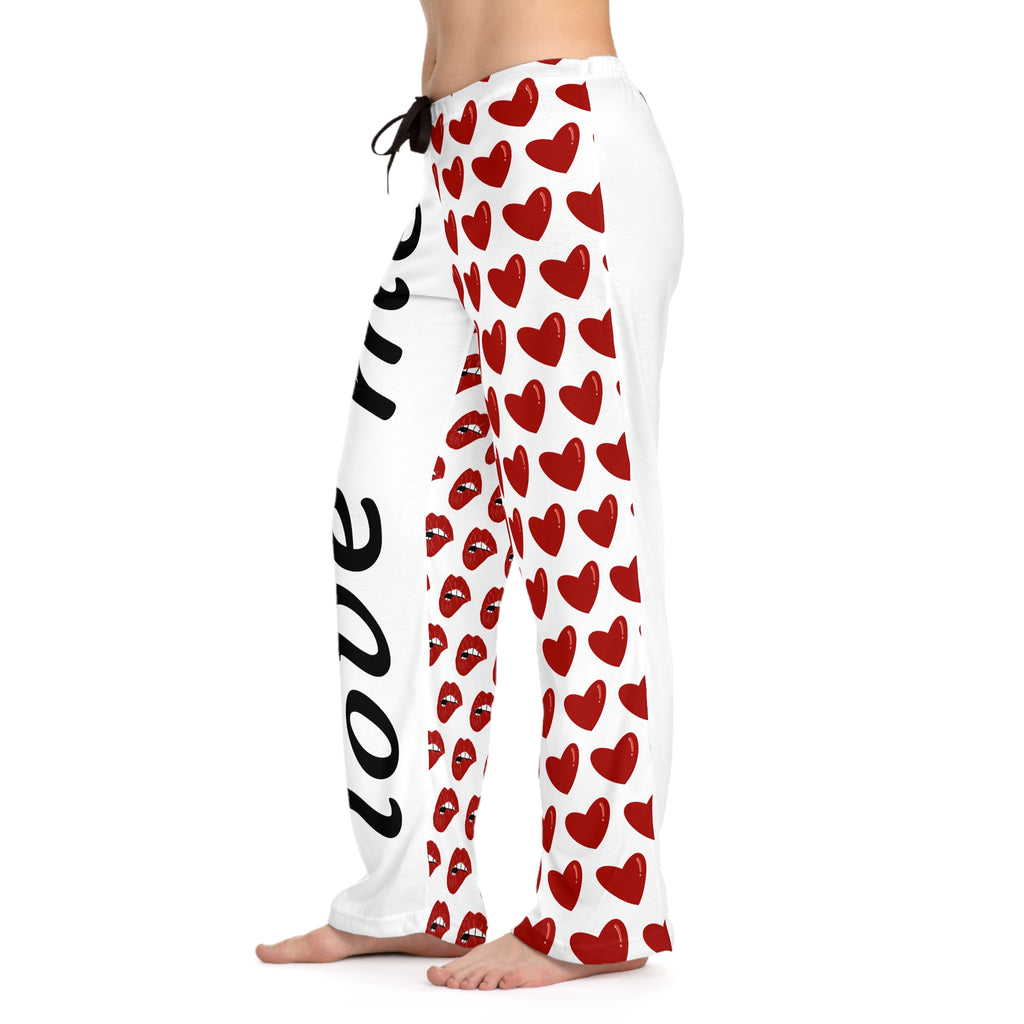 Love Me / Kiss Me Heart Print Pajama Pants — Valentine’s Lounge Sleepwear for Women