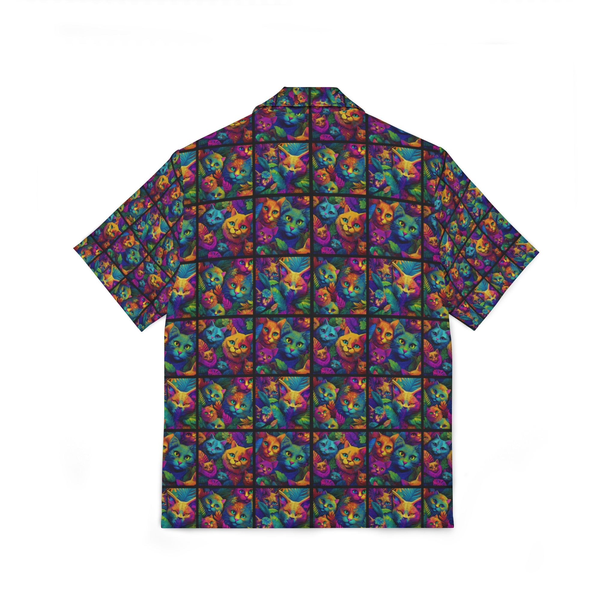 Psychedelic Cat Collage Hawaiian Camp Shirt - Colorful All-Over Print
