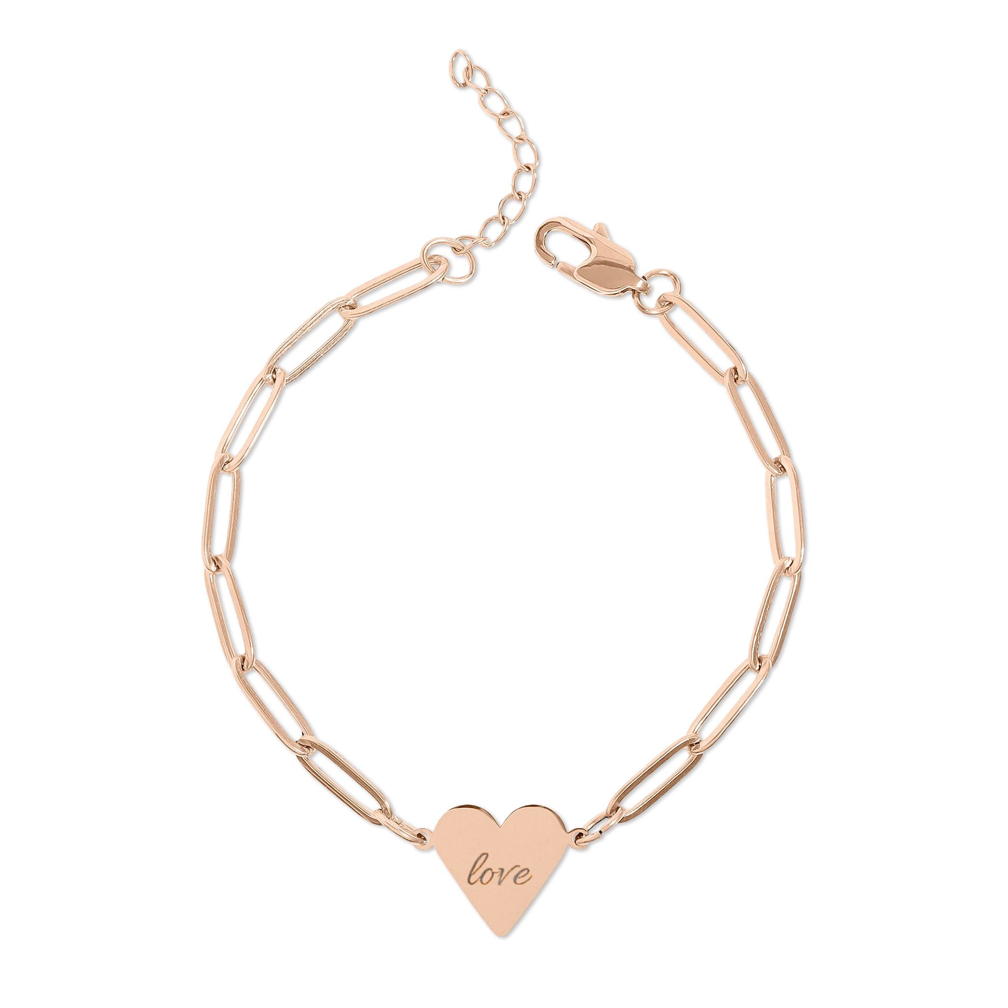 love Paperclip Heart Bracelet –  Gold or Rose Gold Chain