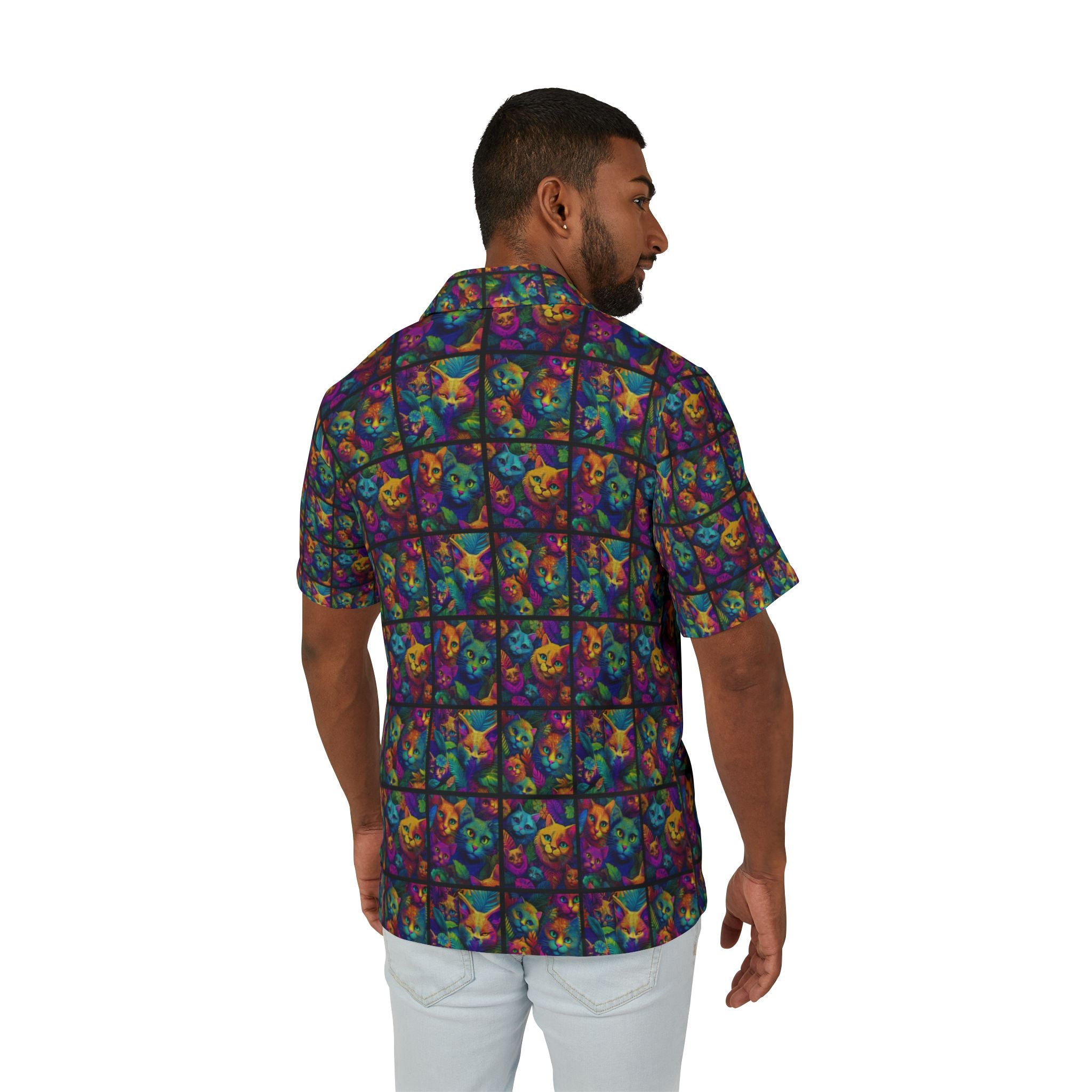 Psychedelic Cat Collage Hawaiian Camp Shirt - Colorful All-Over Print