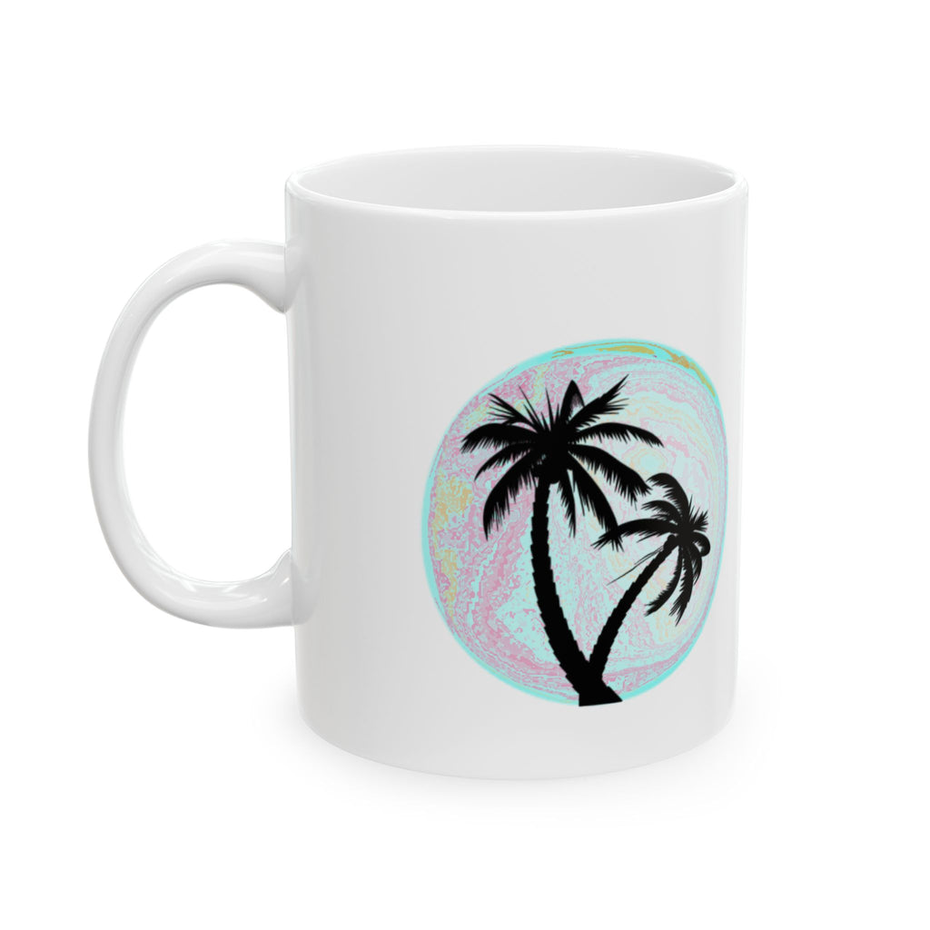 Palm Tree Mug — Tropical Sunrise Ceramic Coffee Cup (11oz, 15oz)