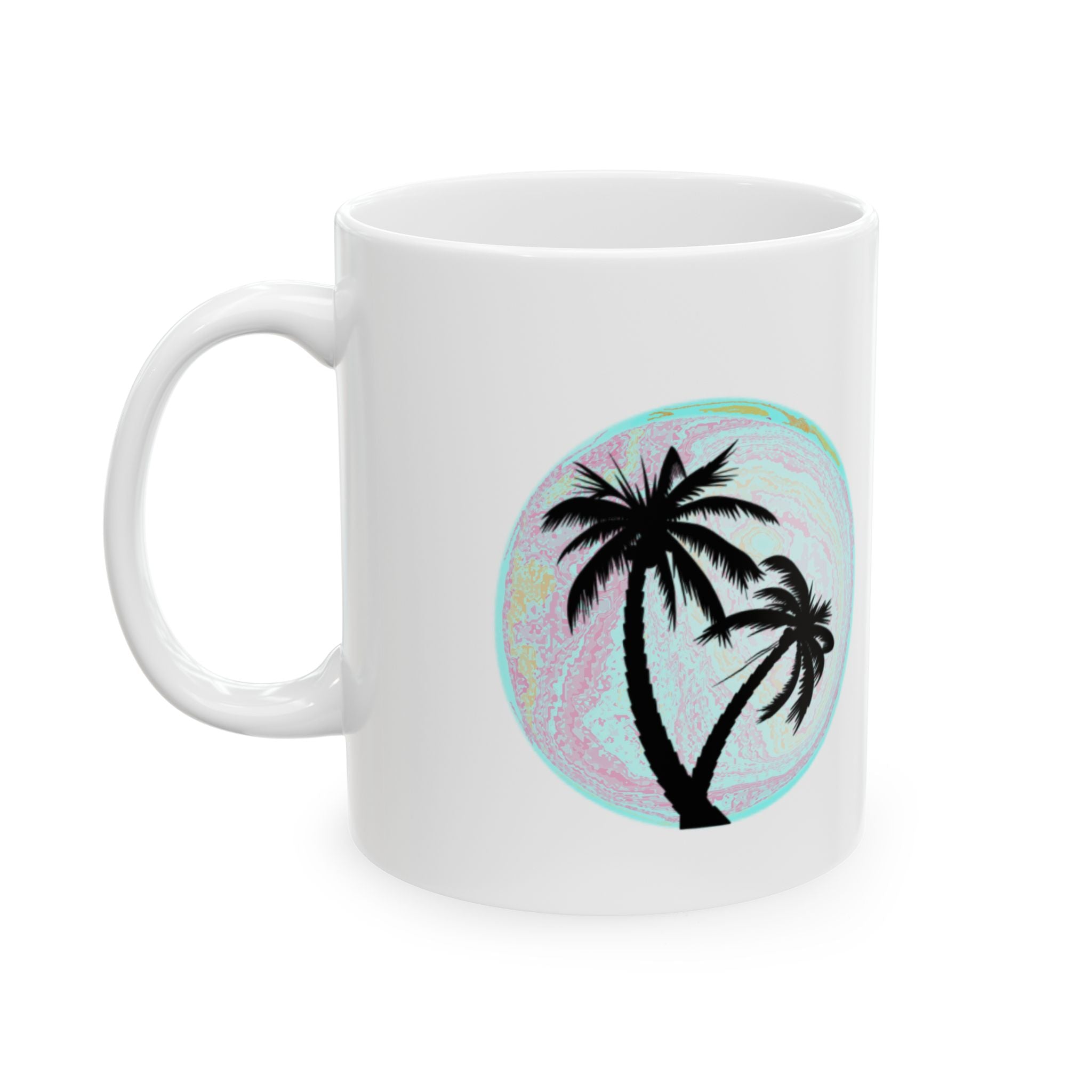 Palm Tree Mug — Tropical Sunrise Ceramic Coffee Cup (11oz, 15oz)