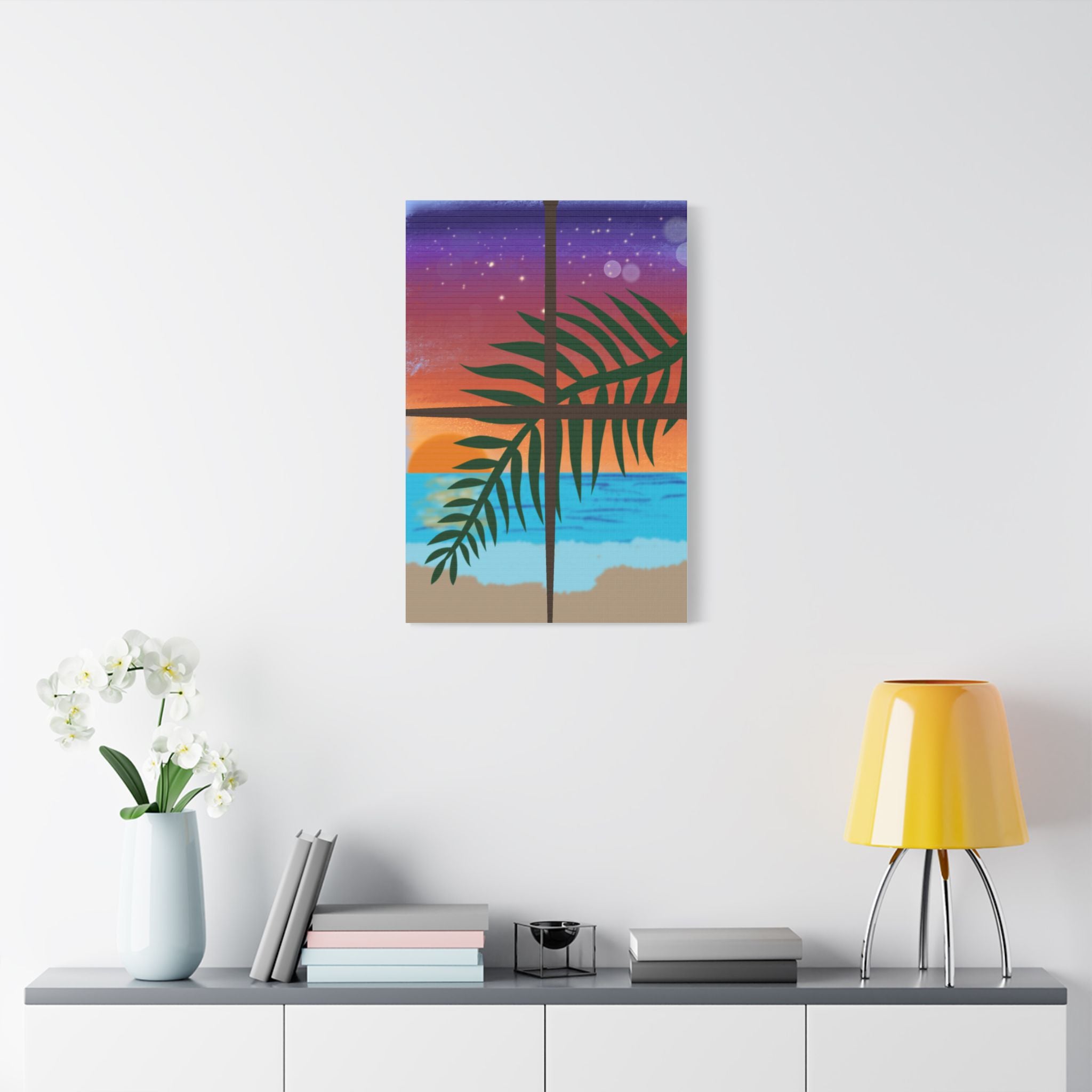 Abstract Rainbow Sunset Splash Satin Canvas Print - Stretched Wall Art
