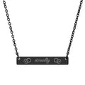 eternally  Horizontal Bar Necklace — Custom 'eternally' Script, Two Wedding Bands and hearts