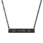 eternally  Horizontal Bar Necklace — Custom 'eternally' Script, Two Wedding Bands and hearts