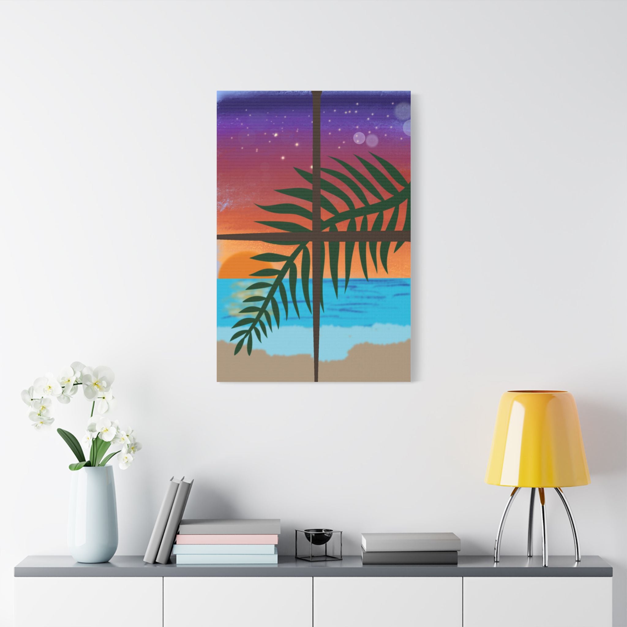 Abstract Rainbow Sunset Splash Satin Canvas Print - Stretched Wall Art